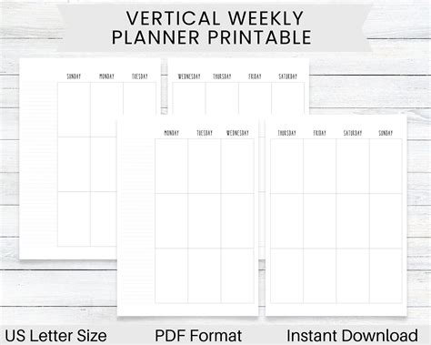 Printable Planner Vertical Weekly Layout Monday Start Sunday Etsy