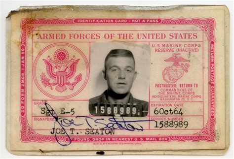 Active military members and veterans: Early Vietnam War Era (1962-1964) USMC Photo ID Card: Flying Tiger Antiques Online Store