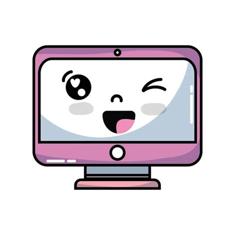 Kawaii Cute Happy Computer Technology Vector Illustration Stock Vector