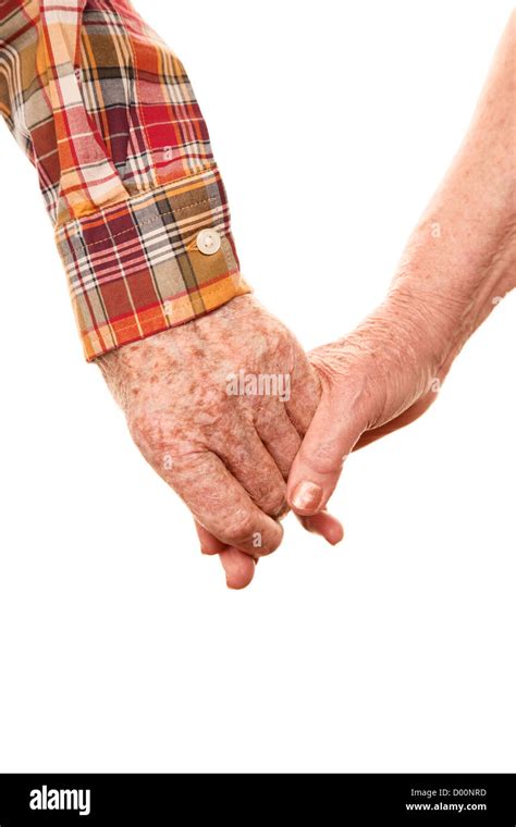 Senior Couple Holding Hands On White Bakcground Stock Photo Alamy