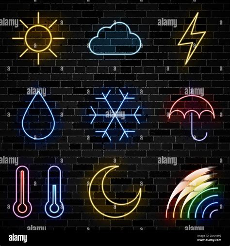 Neon Weather Forecast Signs Set Vector Illustration Stock Vector Image