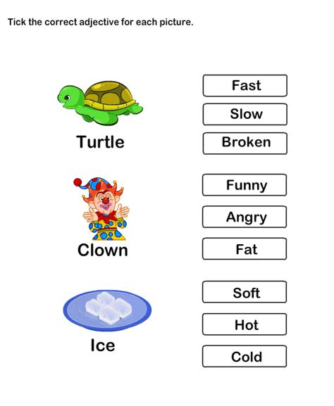 Students have to choose the adjectives in sentences. Describing Words Worksheet11 - esl-efl Worksheets ...