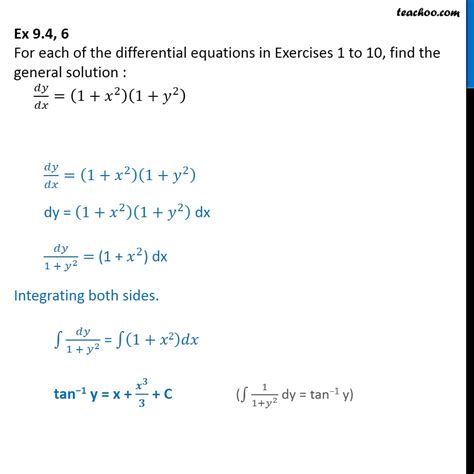 ex 9 3 6 find general solution dy dx 1 x2 1 y2