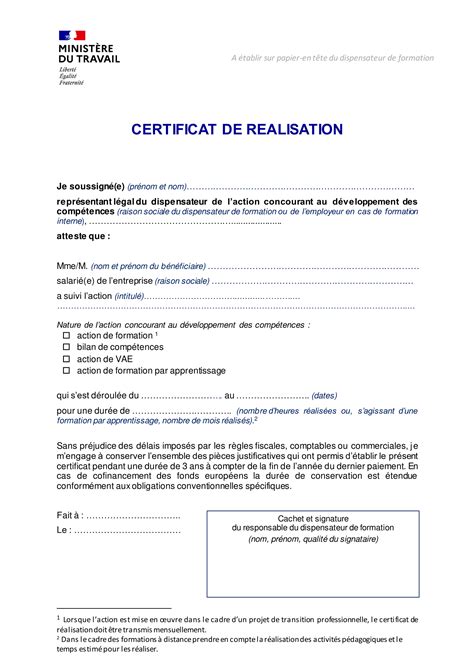 Certificat De Réalisation Modèle Gratuit En Format Word Pdf Edusign