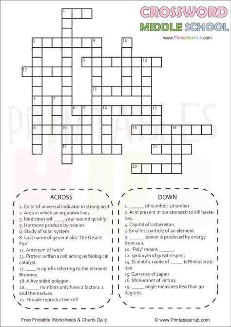 Free Printable Middle School Crossword Puzzles Pdf Printables Hub