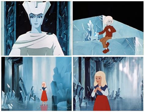 There Are Four Different Scenes From The Animated Film Frozen Water Including An Ice Queen And
