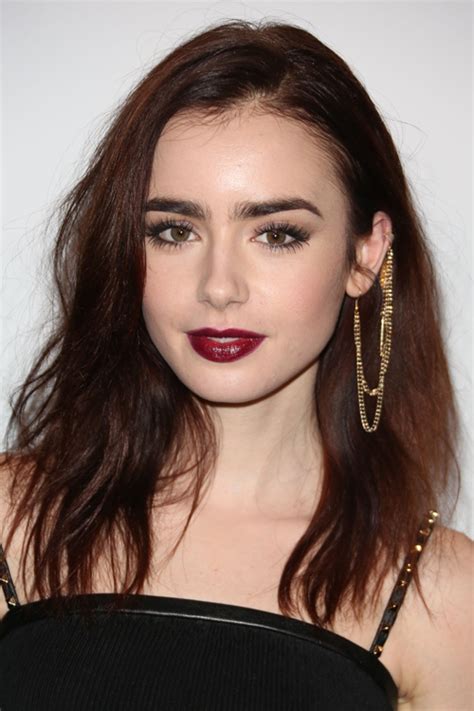 Lily Collins Straight Medium Brown Messy Hairstyle Steal Her Style
