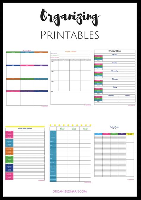 Printable Organization Sheets