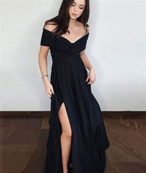 Simple Black Off Shoulder Prom Dress Black Long Evening Dress Shdress