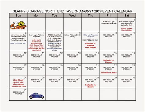 Slappys Garage North End Tavern August Calendar Of Events