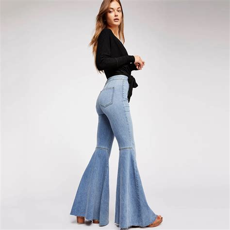 Buy Flare High Rise Jeans Hippie Chic Raw Hem Denim