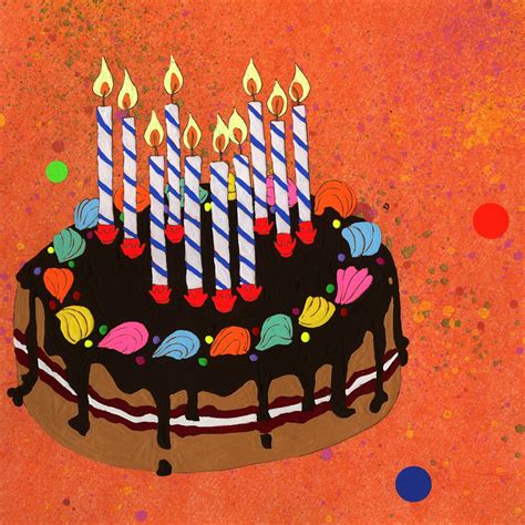 Ten Candles Burning On Birthday Cake Stock Images