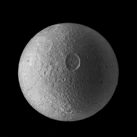 Saturns Battered Moon Tethys Cassini Image Space Pictures Space Images Saturns Moons