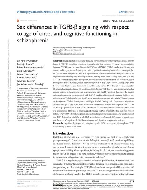 pdf sex differences in tgfb β signaling with respect to age of onset and cognitive functioning