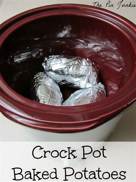 Once the potatoes are all prepped, wrapped, and ready to go in the crockpot, cover it tightly. Crock Pot Baked Potatoes