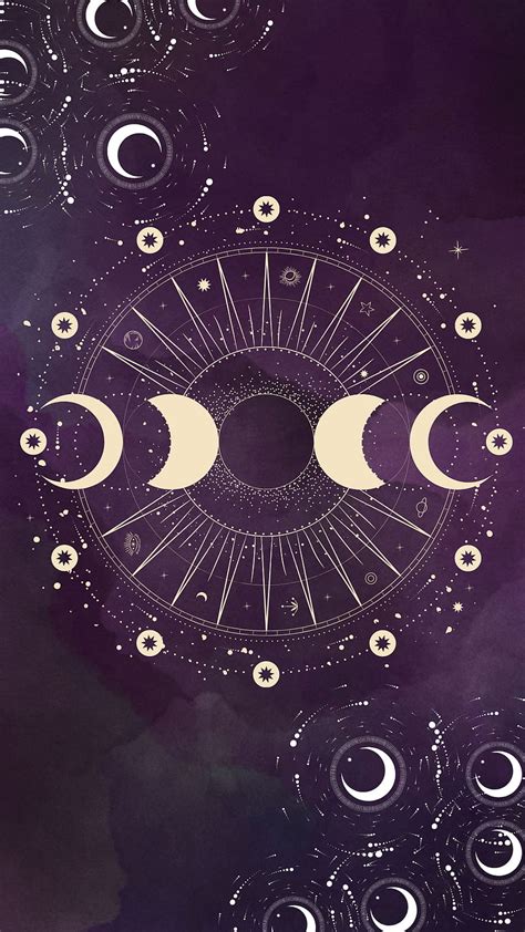 Moon Phases Spell Art Close Up Watercolor Pagan Purple Wiccan