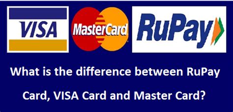 A lot of people in india use a credit or a debit card issued by the banks that carry the logo of visa, mastercard or american express. What is the difference between RuPay Card, VISA Card and Master Card?