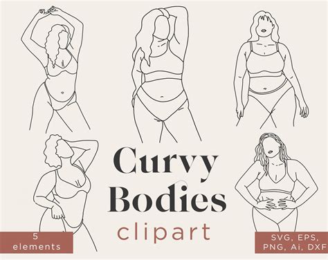 Body Positive Clipart In Svg Curvy Woman Line Art Illustration Curvy