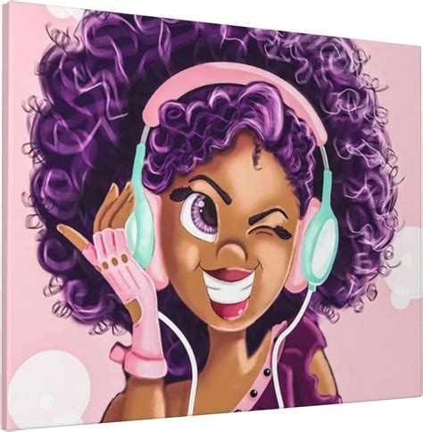 African American Girl Canvas Wall Art Black Girl Love Music Magic Purple Hair Canvas