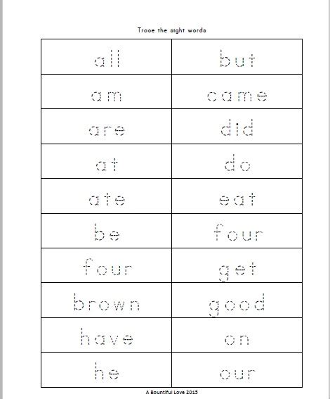 52 Dolch Sight Words For Kindergarten A Bountiful Love