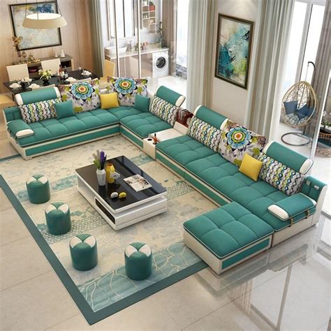 Luxury Modern U Shaped Sectional Fabric Sofa Set With Ottoman Online Furniture Store My