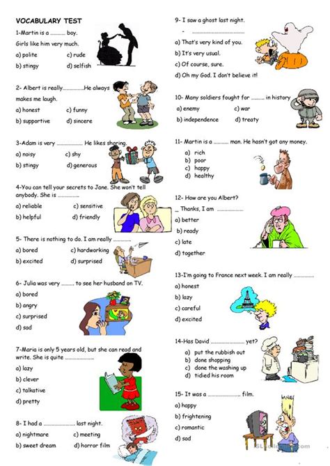 Vocabulary Test Worksheet Free Esl Printable Worksheets