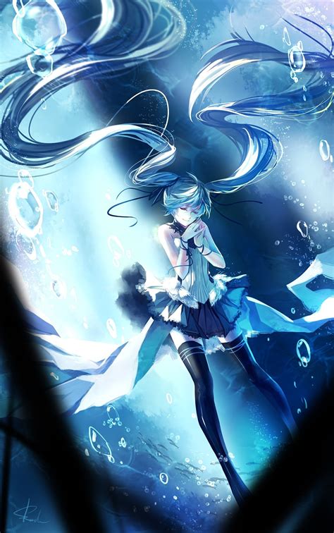 Illustration Long Hair Anime Anime Girls Portrait Display Dress Fish Smiling Blue Thigh