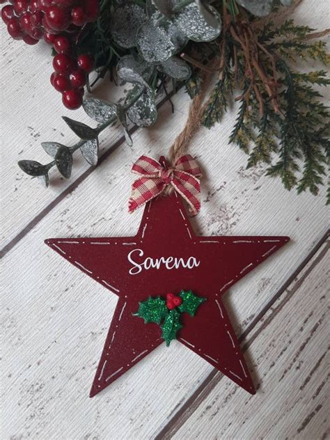Personalised Christmas Star Hand Painted Wooden Xmas Tree Etsy Uk