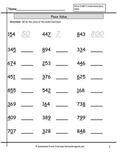 Place Value Of Whole Numbers Worksheets