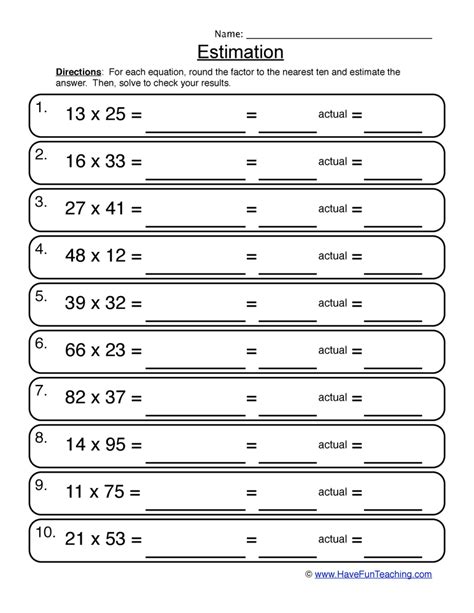 Number Estimation Worksheets