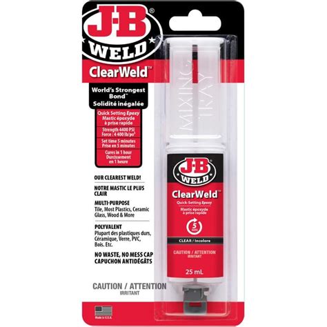J B Weld 25ml Clear Weld Syringe Epoxy Adhesive Home Hardware