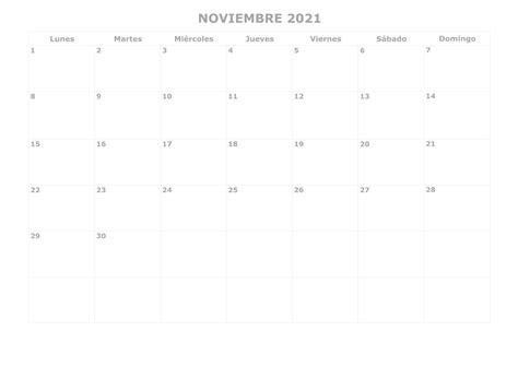 Ansiedad Generalmente Es Calendario Noviembre En Blanco Penélope Más