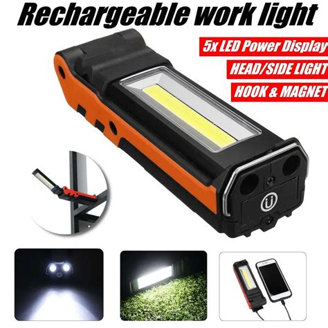 Usb Rechargeable Cob Led Work Light Dimmable Flashlight Magnetic