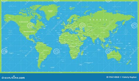 World Map Vector Blue Green Detailed Illustration Of Worldmap Stock