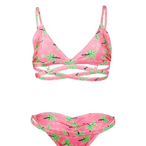 New Sexy Women Cute Pink Bikini Set Bandage Swimsuit Swimwear My Xxx Hot Girl