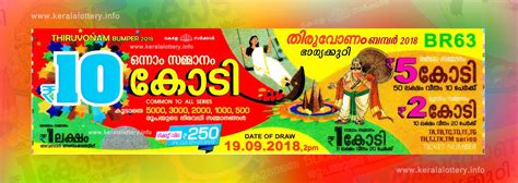 Kerala lottery is one of the first lotteries in india that draws seven weekly lotteries from monday to sunday. Kerala Lottery Results Today 19.09.2018 Thiruvonam Bumper BR-63 Result