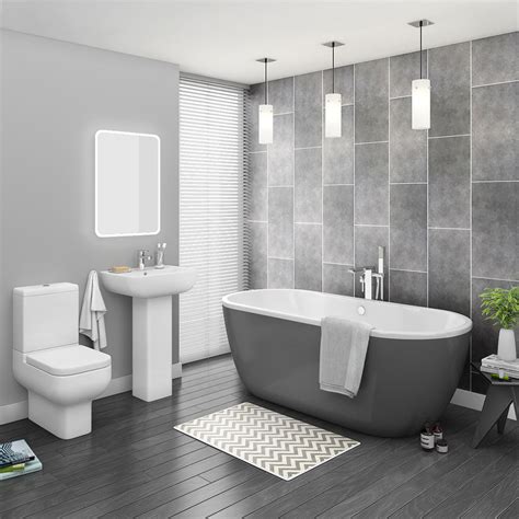 Make the most of downstairs space with ideas for a new basement bathroom. Pro 600 Grey Modern Free Standing Bath Suite | Victorian ...