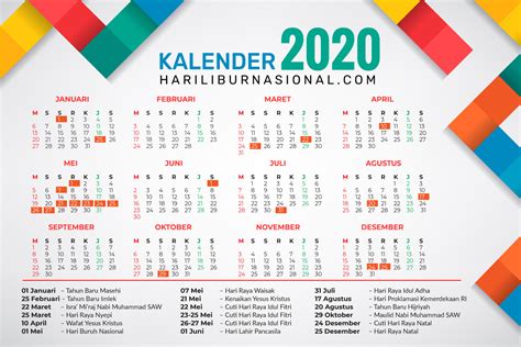 Kalender Hari Libur Nasional 2020 Hari Libur Nasional