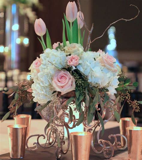 Blush Pink Roses And Tulips With Rose Gold Accents Rose Gold Accents