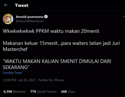 Cuitan Chef Arnold Soal Aturan Makan Di Tempat 20 Menit Kocak Abis