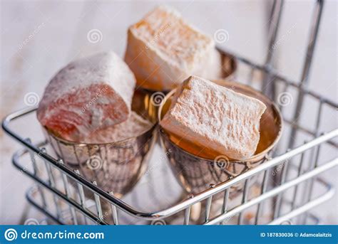 Turkish Delight Pieces Coated With Powdered Sugar Stock Photo Image