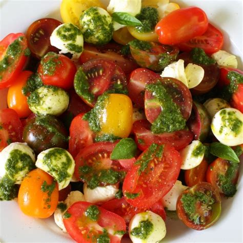 Tomato And Bocconcini Salad With Beautiful Basil Dressing