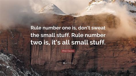 Rule number one is, don't sweat the small stuff. Mike Davies Quote: "Rule number one is, don't sweat the ...