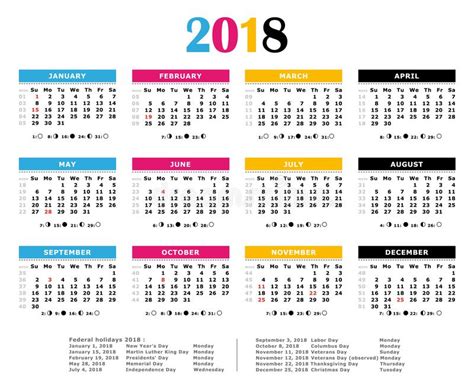 2018 Cmyk Print Colors Yearly Calendar Stock Vector Illustration Of