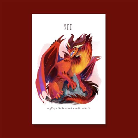Red Dragon Art Print Poster Dnd Dandd Dungeons And Dragons Chromatic