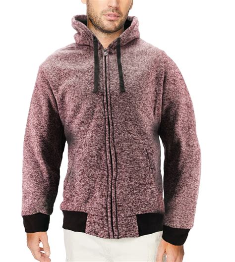 Mens Salt And Pepper Soft Sweater Sherpa Lined Heathered Zip Up Hoodie