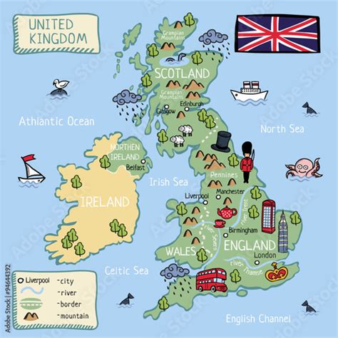 Cartoon Map Of United Kingdom For Kids Stock Vector Adobe Stock