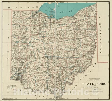Historical Map 1887 State Of Ohio Vintage Wall Art Historic Pictoric