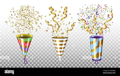 Party Popper Exploding Accessories Set Vector Illustration Stock Vector