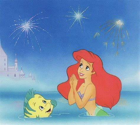 Ariel And Flounder Watching The Fireworks In The Night Sky Mermaid